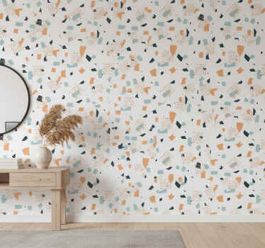 Hallway wallpaper with irregular pastel figures pattern - TenStickers