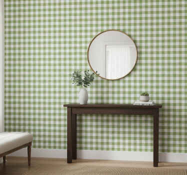 Hallway wallpaper in white and green patterned squares - TenStickers
