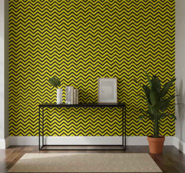 Hallway wallpaper in black and yellow zigzag design - TenStickers