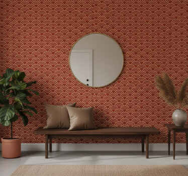Hallway wallpaper featuring vintage japanese wave design - TenStickers