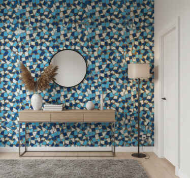 Hallway wallpaper geometric blue mosaic design - TenStickers