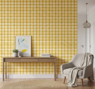 Hallway wallpaper in yellow and white squares - TenStickers
