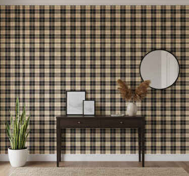 Papier peint couloir carrés beiges à motifs noirs - TenStickers