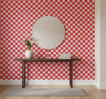 Hallway wallpaper in red and white patterned squares - TenStickers