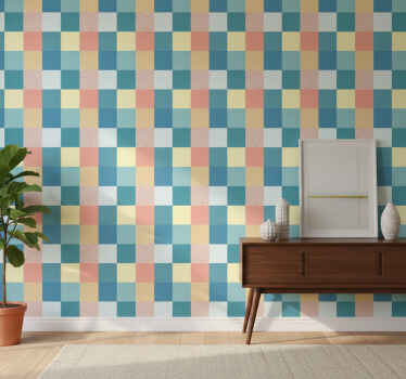 Hallway wallpaper in vibrant retro patchwork design - TenStickers