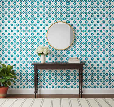 Hallway wallpaper geometric blue diamond design - TenStickers