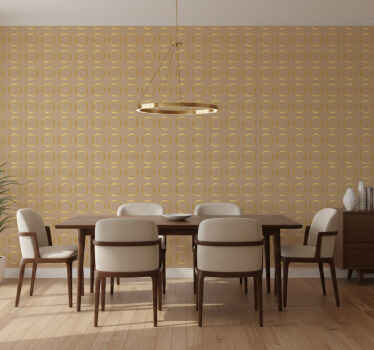 Papel tapiz comedor patrón geométrico círculos dorados - TenVinilo