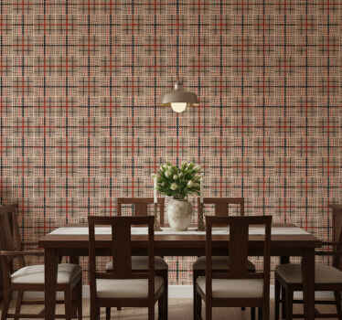 Papel tapiz comedor patrón de cuadros marrón - TenVinilo