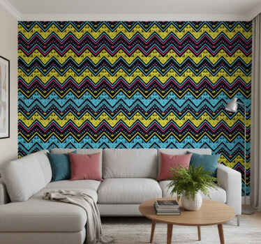 Tapete geometrisch mit lebhaftem chevron-muster - TenStickers