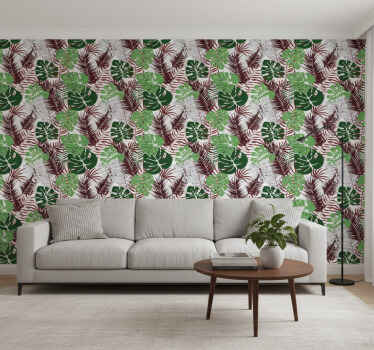 Nature wallpaper monstera leaves with red branches - TenStickers
