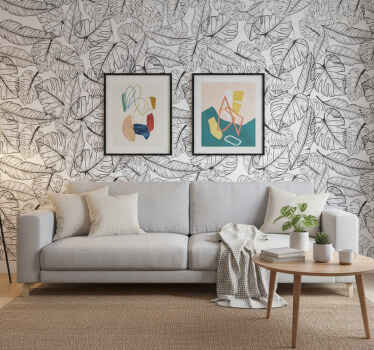 Nature wallpaper big leaves outline design - TenStickers