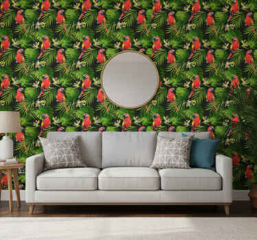 Nature wallpaper tropical parrots greenery - TenStickers