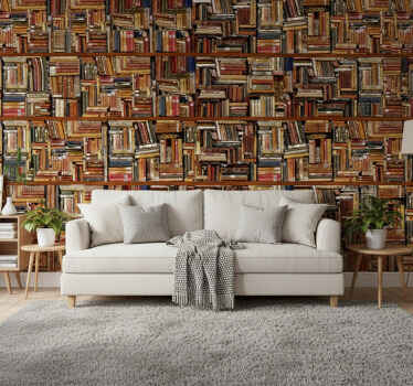 Retro wallpaper stacked books design - TenStickers