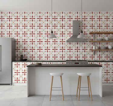 Tile effect wallpaper red shaped tiles - TenStickers