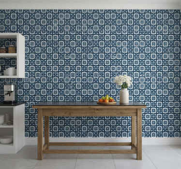 Tile effect wallpaper in white and blue mosaic - TenStickers