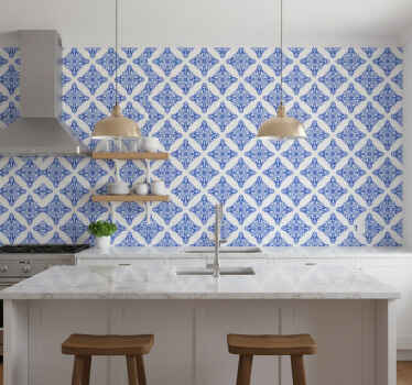 Carta da parati effetto piastrelle blu decorato - TenStickers