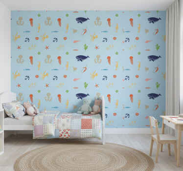 Papier peint chambre enfant animaux marins minimalistes - TenStickers