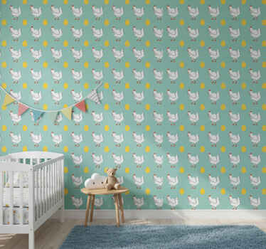 Tapete kinderzimmer mit weißem küken auf blauem hintergrund - TenStickers