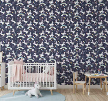 Papier peint chambre enfant licornes roses florales - TenStickers