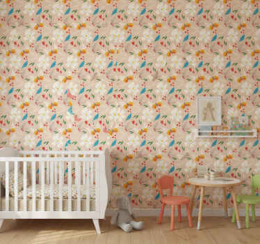 Tapete kinderzimmer blumen und schmetterlinge beige - TenStickers