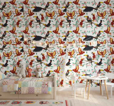 Tapete kinderzimmer mit fliegenden papageien und tukanen - TenStickers