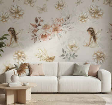 Living room wallpaper soft pastel fairy - TenStickers