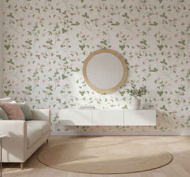 Living room wallpaper dainty pink clover - TenStickers