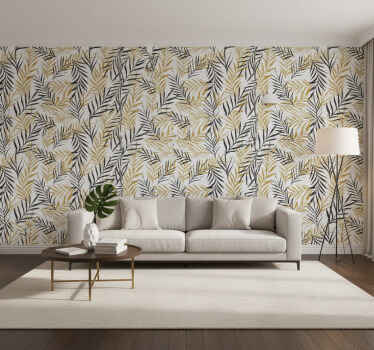 Papel tapiz para sala estampado de hojas exóticas - TenVinilo