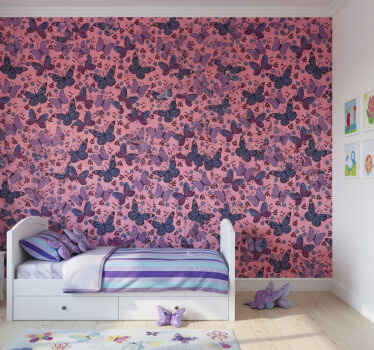 Butterfly wallpaper in purple tones with quotes - TenStickers