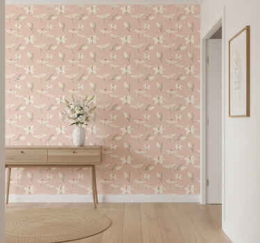 Tapet hol crin alb pe fundal nude model floral - TenStickers