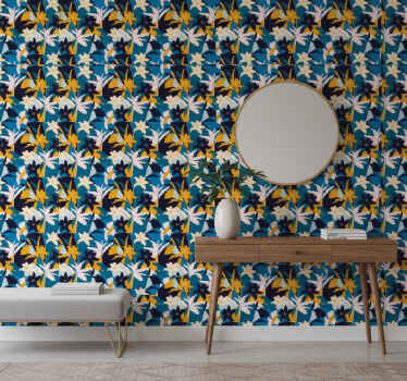 Tapet hol cu crini albi pe fundal albastru - TenStickers