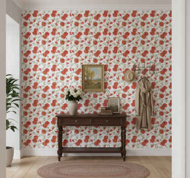 Hallway wallpaper red poppy design - TenStickers