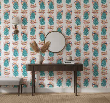Papier peint couloir paons parmi les fleurs - TenStickers