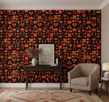 Papier peint couloir art populaire orange - TenStickers
