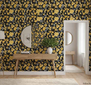 Papier peint couloir motif botanique jaune - TenStickers