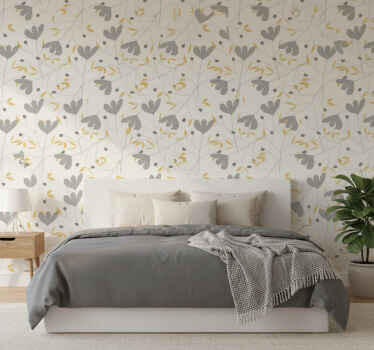 Scandinavian wallpaper gray and yellow flowers - TenStickers
