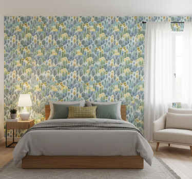 Scandinavian wallpaper green and yellow trees - TenStickers