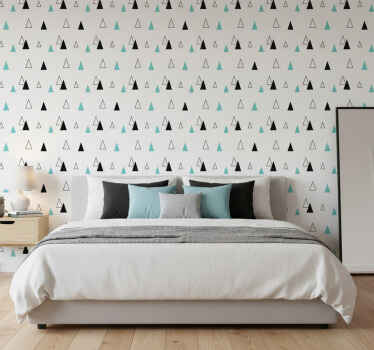 Scandinavian wallpaper black grey and blue triangles - TenStickers