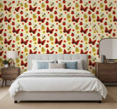 Scandinavian wallpaper colorful minimalist insect pattern - TenStickers