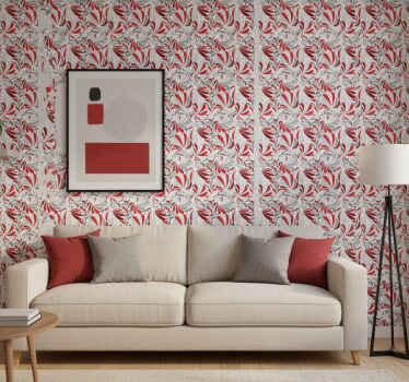 Classic wallpaper gray and red floral design - TenStickers