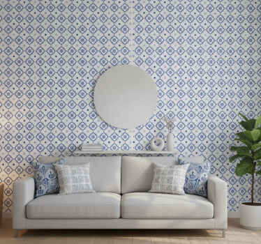 Classic wallpaper in blue tile design - TenStickers
