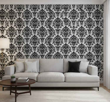 Classic wallpaper black and white floral design - TenStickers