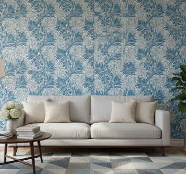 Classic wallpaper blue ink flowers victorian style - TenStickers
