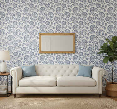 Carta da parati classica fiori blu su sfondo bianco - TenStickers