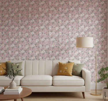 Papel tapiz para sala margaritas rosas años 70 - TenVinilo