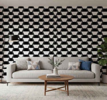 Papier peint salon hexagones noir et blanc cosmopolites - TenStickers