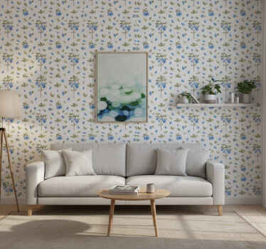 Carta da parati soggiorno motivo botanico blu - TenStickers
