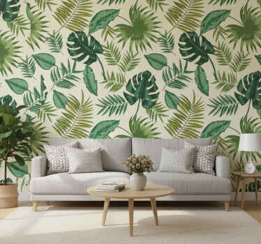 Carta da parati soggiorno motivo tropicale foglioso - TenStickers