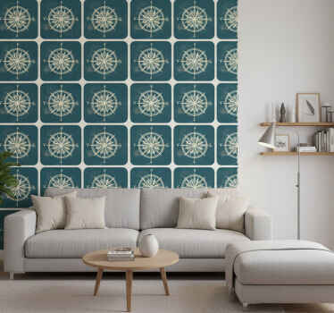 Carta da parati vintage con bussola su mappa del mondo - TenStickers