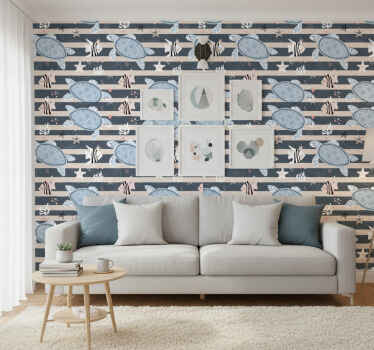 Carta da parati vintage design con tartarughe - TenStickers